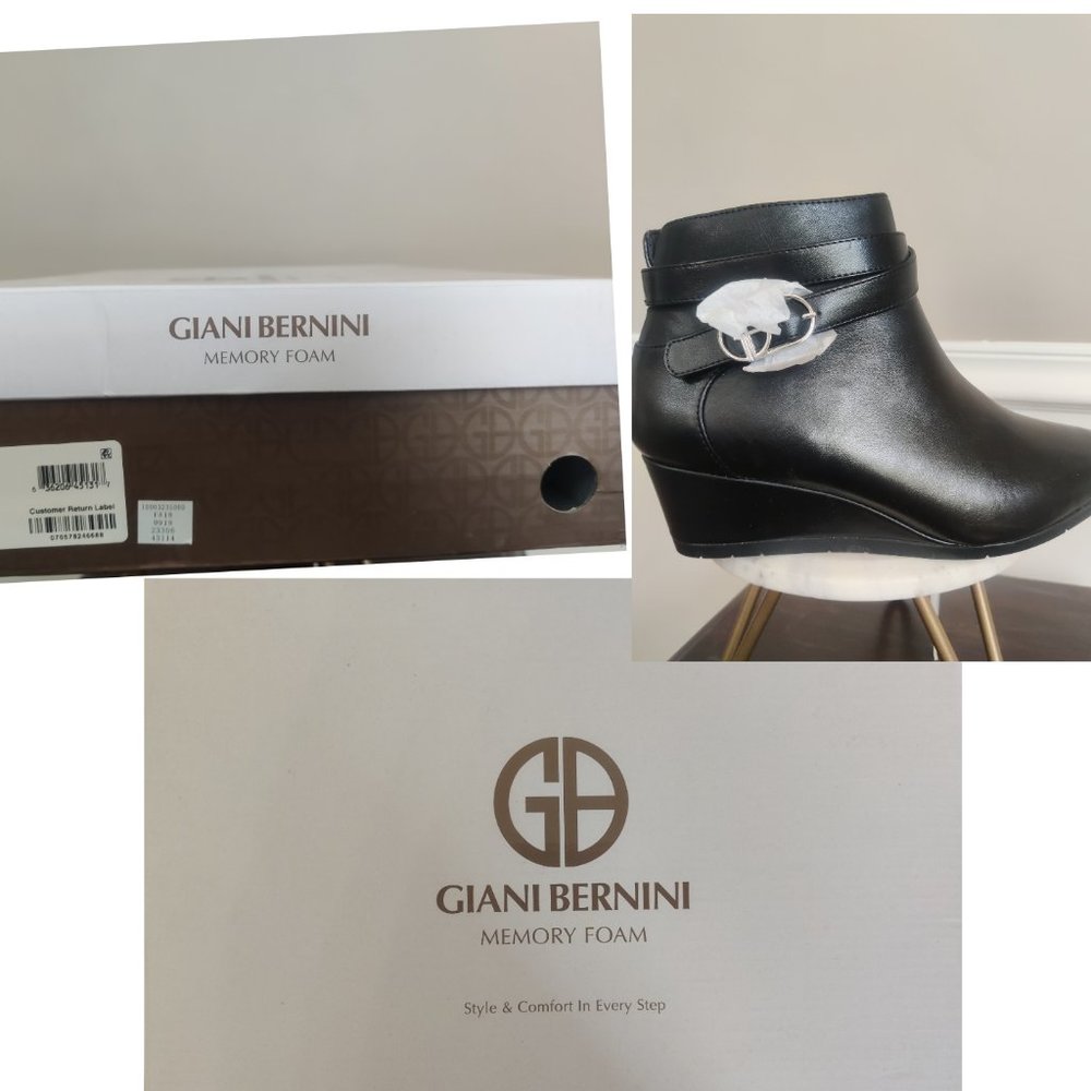 Black leather wedge bootie